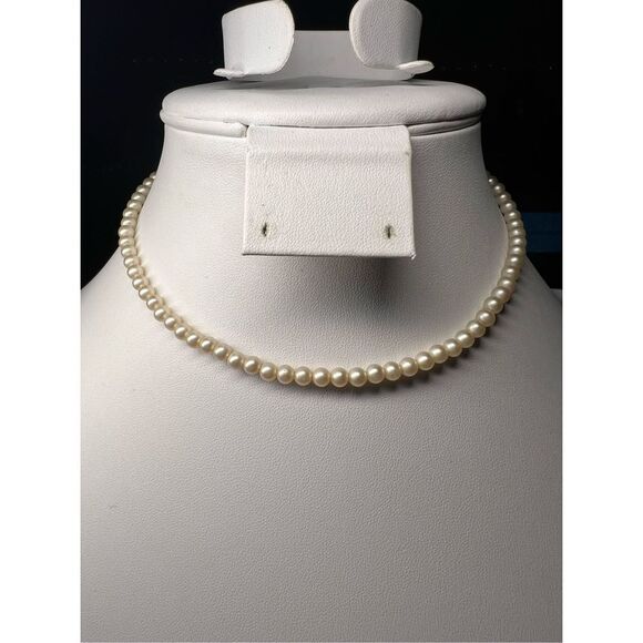 Marvella Jewelry - Vintage Signed‎ Marvella Faux Pearl with Rhinestone Hook Necklace